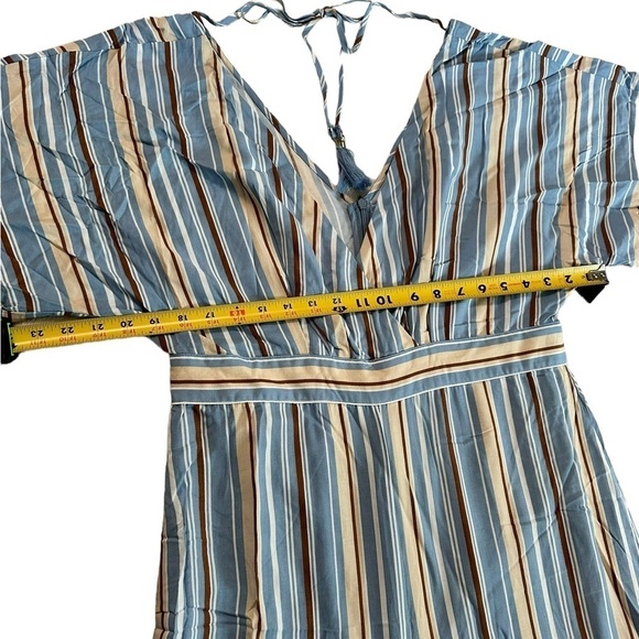 Lulus Vacation Bae Light Blue Striped Short Sleeve Jumpsuit Size XL - Picture 9 of 17